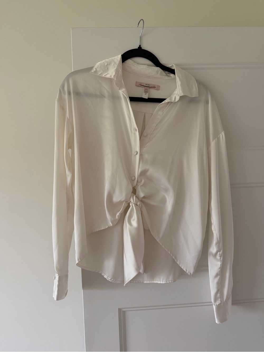 Hutch from Anthropologie Silky Tie-Front Blouse in Cream/Pearl